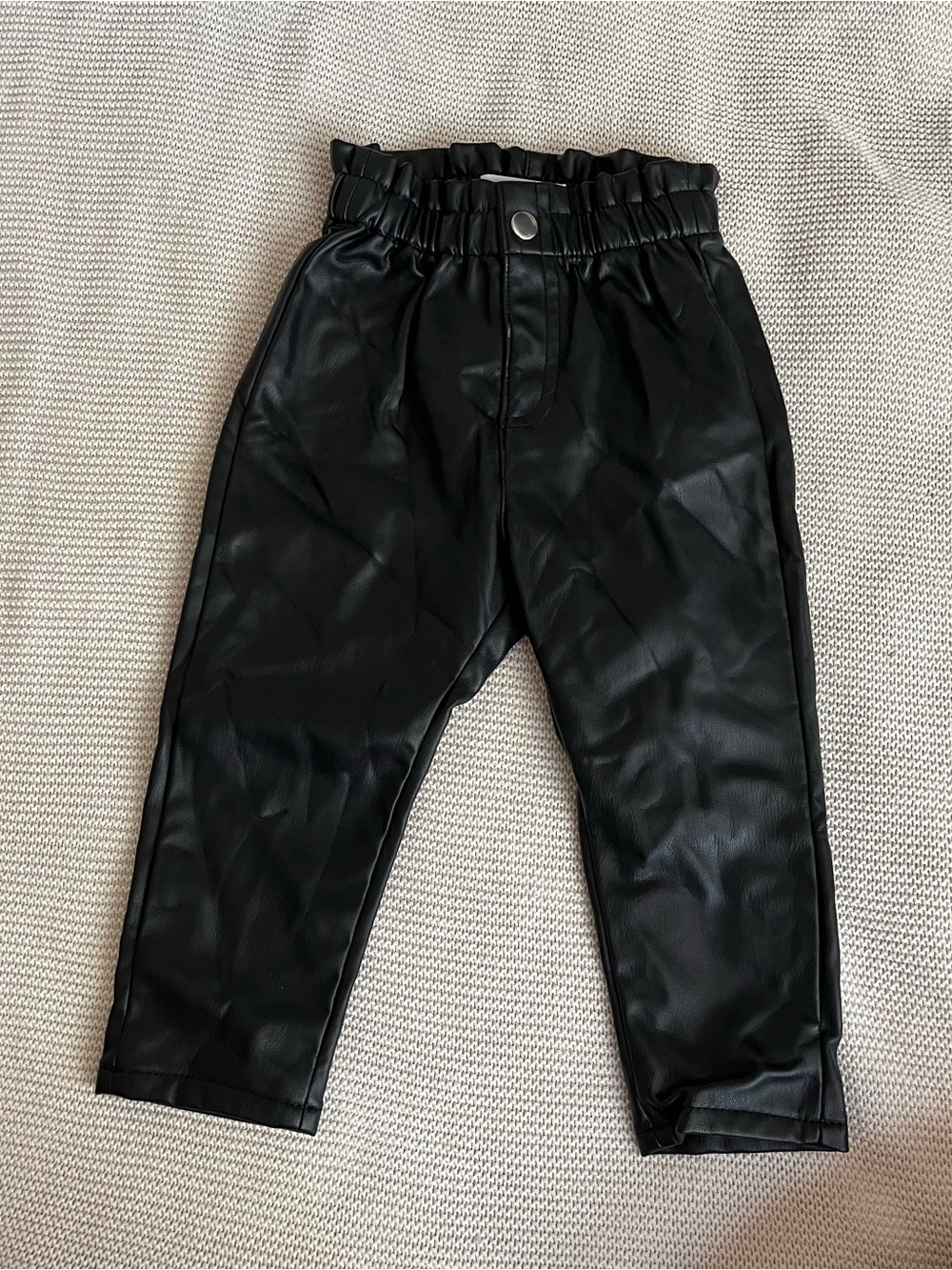 Zara Black Faux Leather Paperbag Jogger Pants
